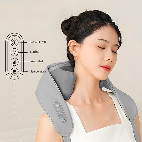 Masajeador de cuello y hombros Shiatsu Recargable con calor Gris Ozu