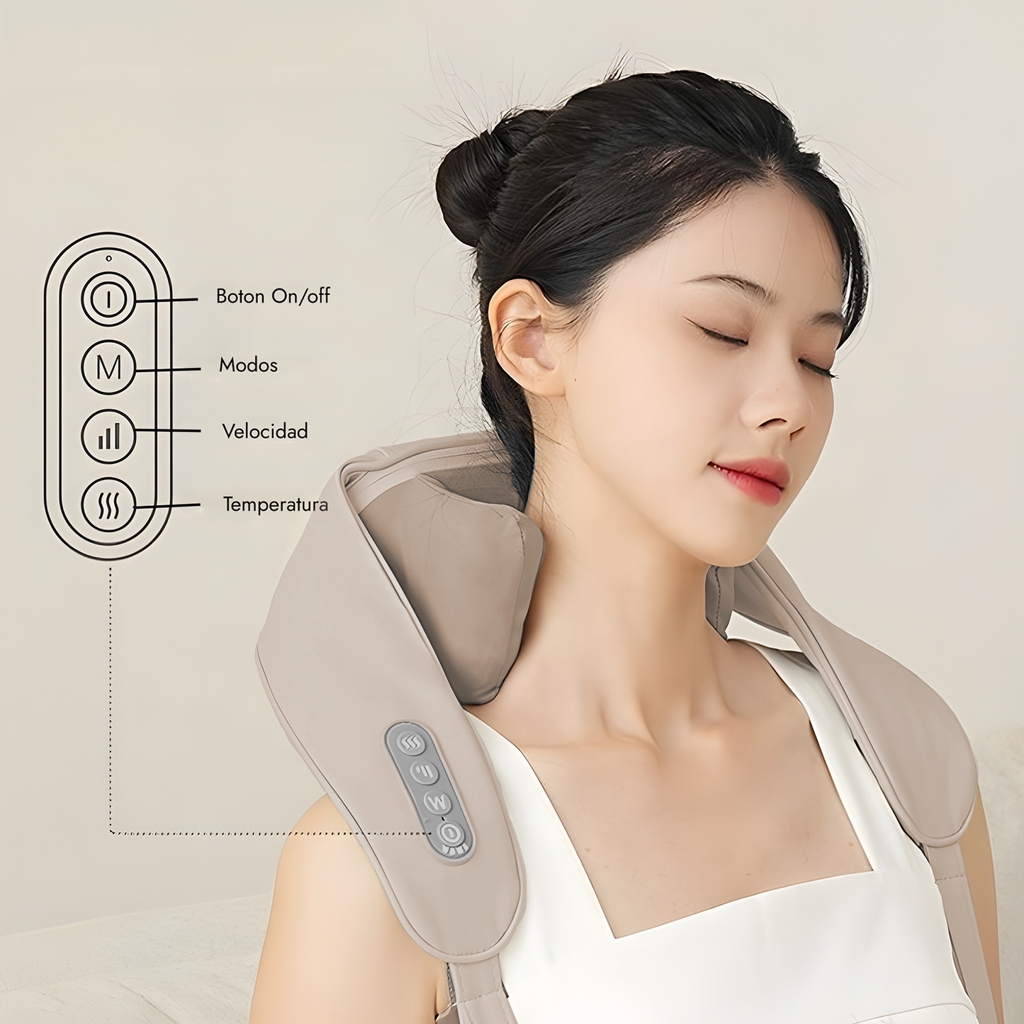 Masajeador de cuello y hombros Shiatsu Recargable con calor Beige Ozu