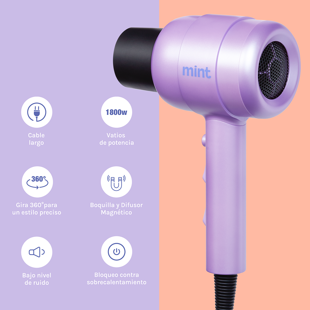 Secador Ionic con Difusor Frizzless  1800W Lila Mint