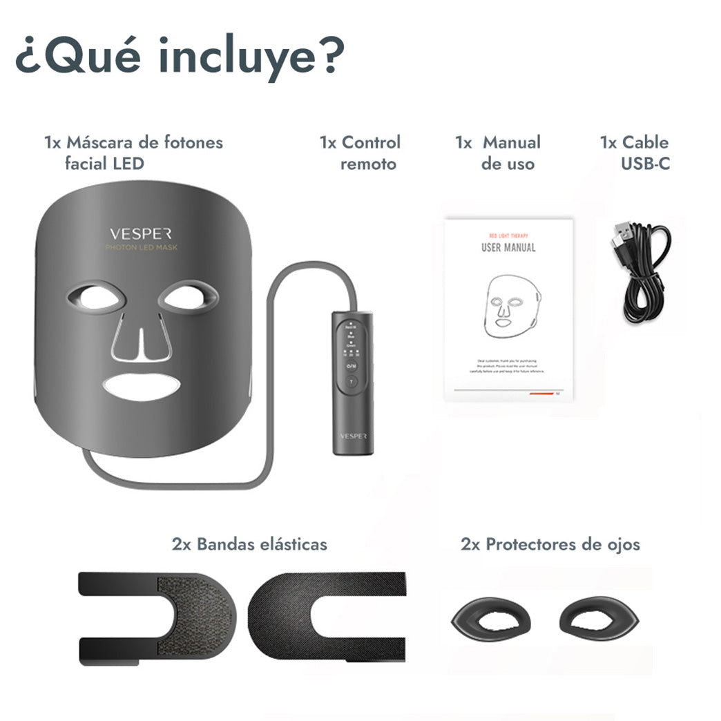 Máscara Facial luz LED Roja Azul e Infrarroja Vesper