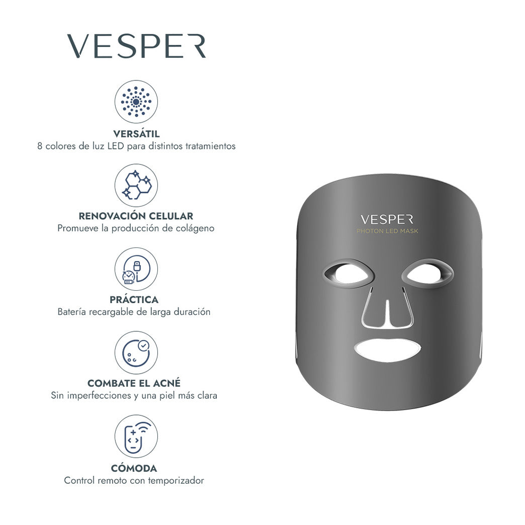 Máscara Facial luz LED Roja Azul e Infrarroja Vesper