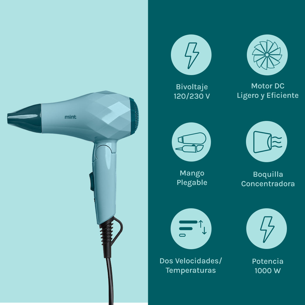 Secador Plegable de Viaje Bivoltaje 1000W Mint