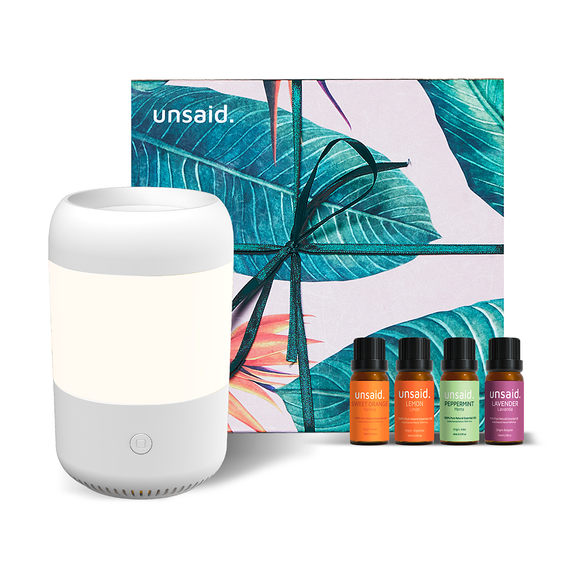 Kit de regalo Difusor de aroma Ambiental 160 ml + 4 esencias naturales Unsaid.