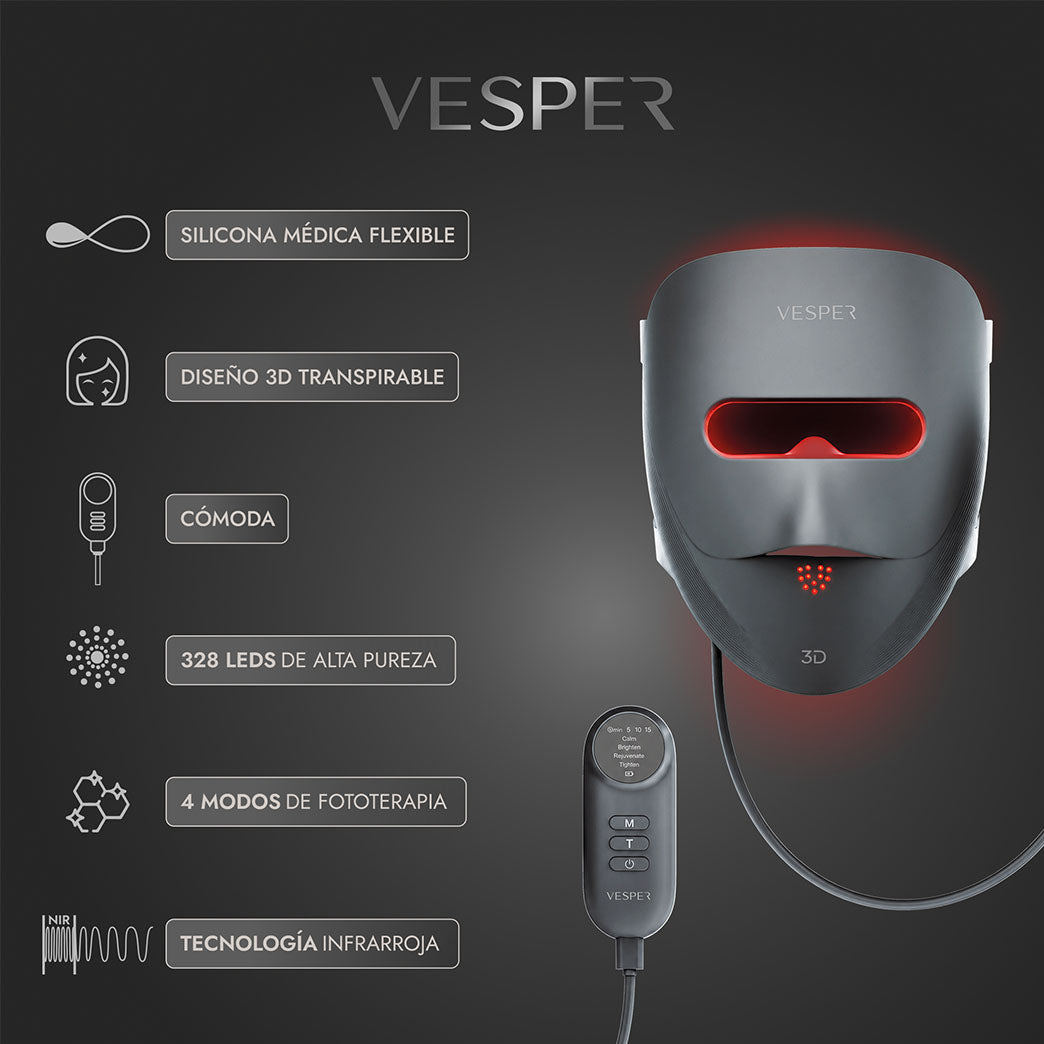 Máscara Facial 3D de Silicona con Fototerapia LED Gris Vesper