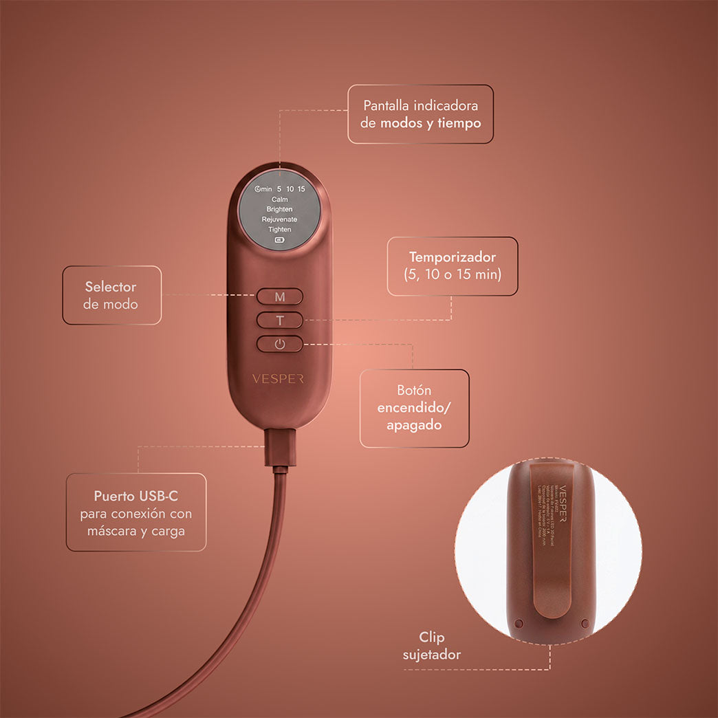 Máscara Facial 3D de Silicona con Fototerapia LED Café Vesper