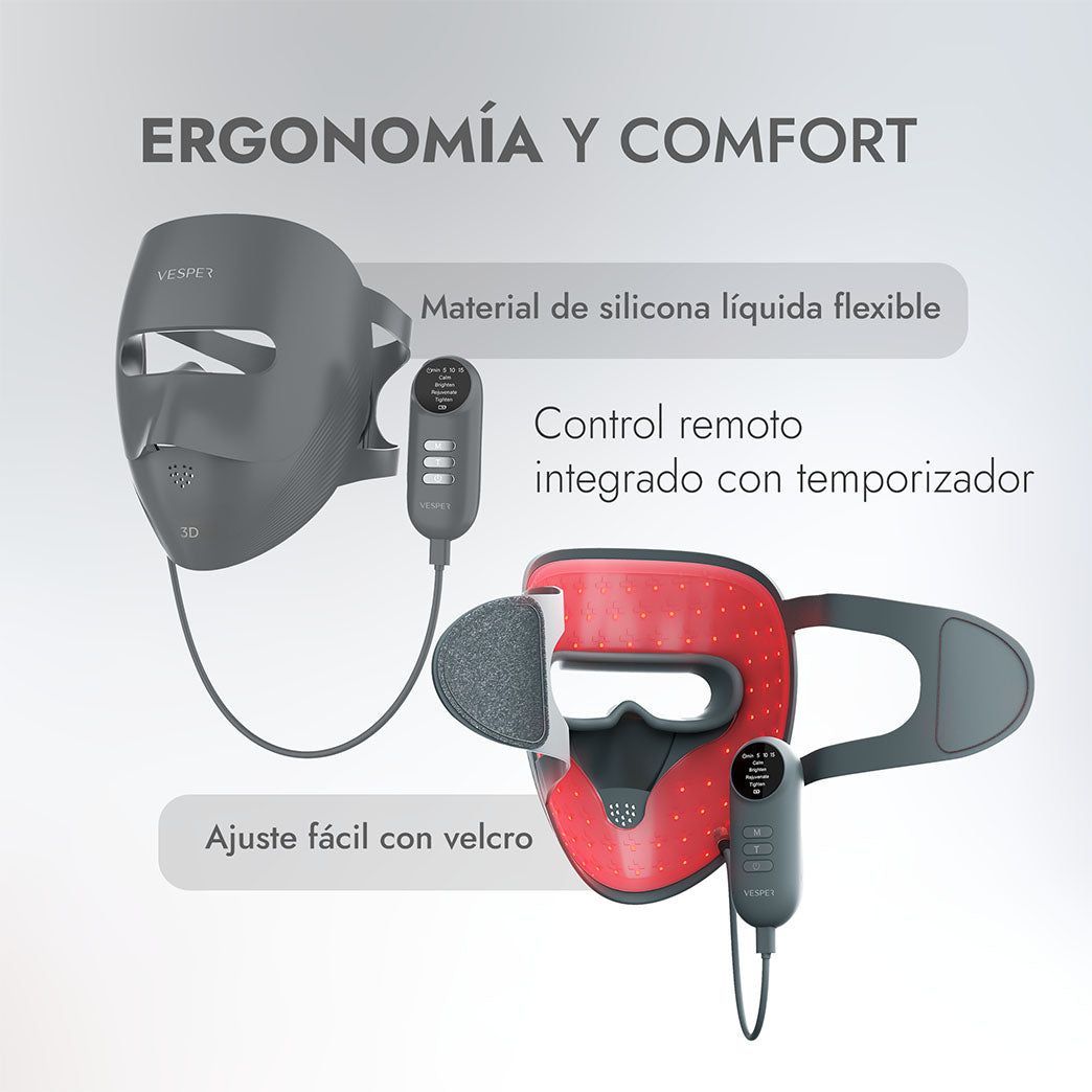 Máscara Facial 3D de Silicona con Fototerapia LED Gris Vesper